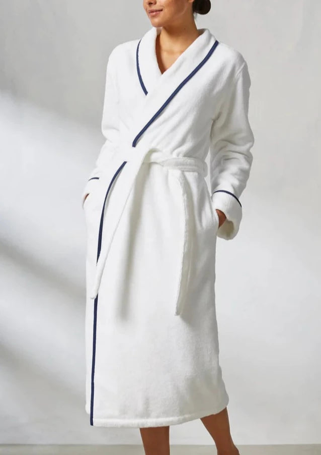 Women’s trendy floral pajamas-Turkish Plush with Piping Bathrobe