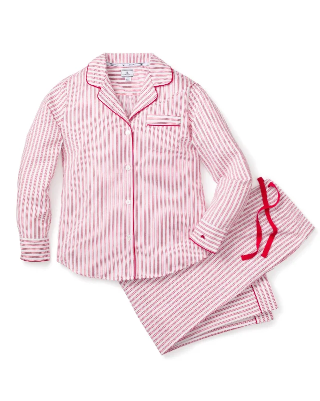 Women’s warm flannel sleep set-Women's Antique Red Ticking Pajama Set