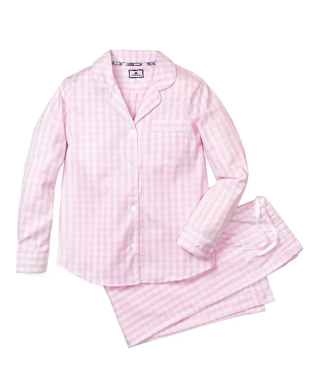 Women’s comfy velour pajama set-Women's Pink Gingham Pajama Set