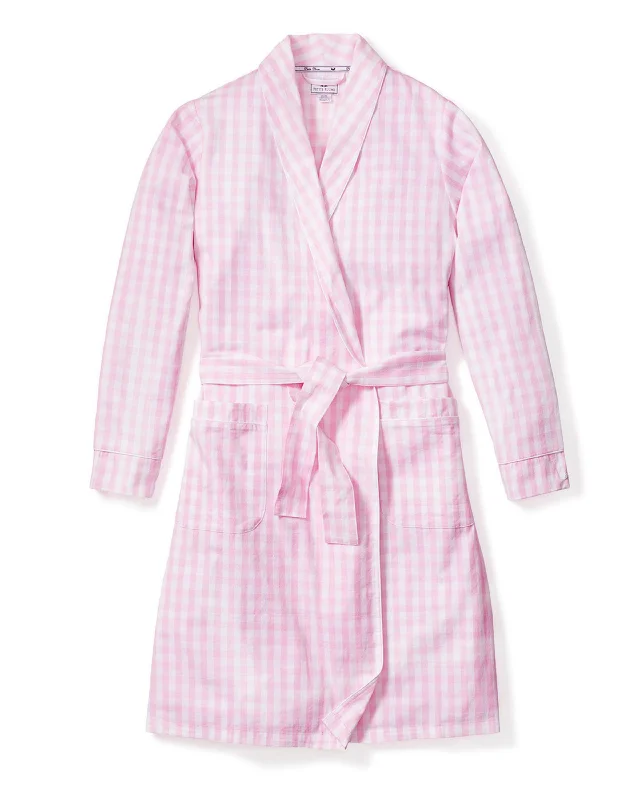 Women’s plush flannel sleepwear-Women's Pink Gingham Robe