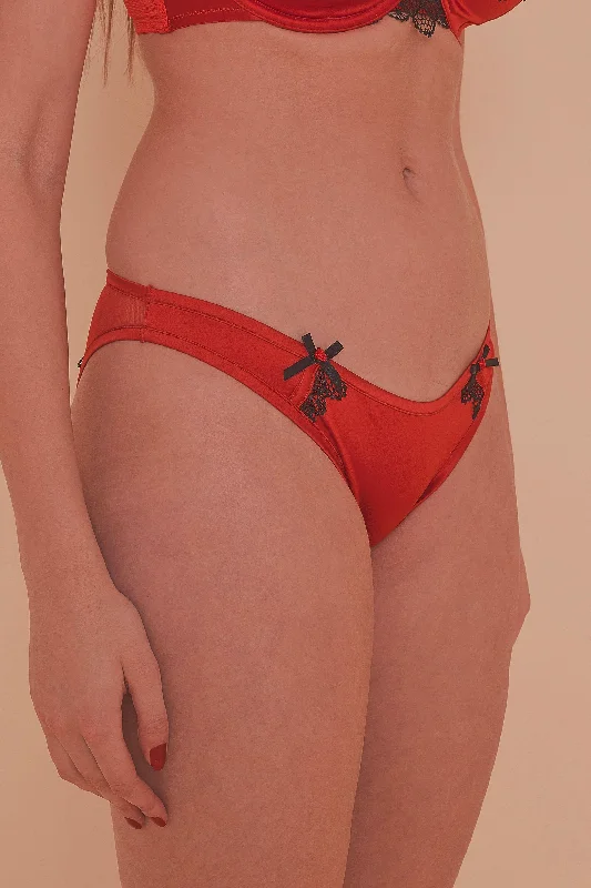 Women’s quick-dry hipster panties-Arlene Red Satin Black Lace Brief