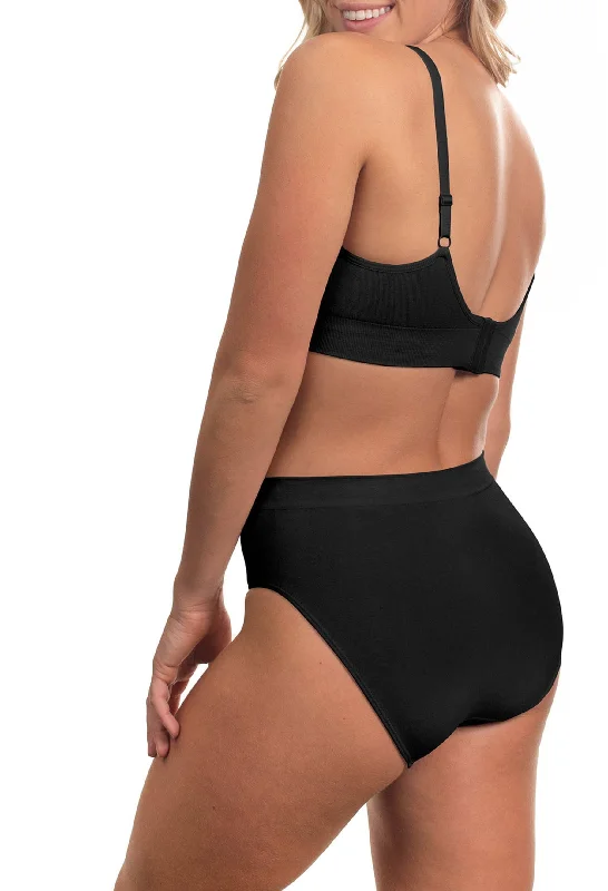 Women’s low-rise seamless underwear-Black Bamboo Padded Wire Free Bra and High Cut Brief Set