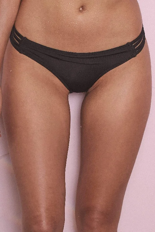 Women’s silky satin thong-Black cut out side bikini brief