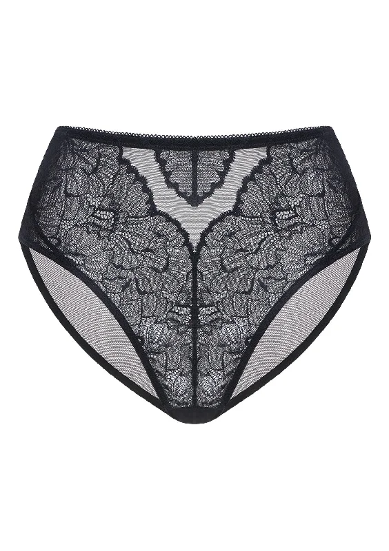 Women’s floral seamless briefs-Blossom High-Rise Black Lace Brief Underwear