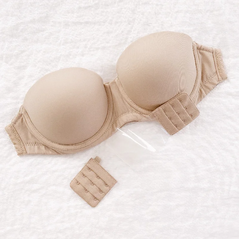 Women’s glossy microfiber bikini-Capri Clear & Beige Strapless Bra Set