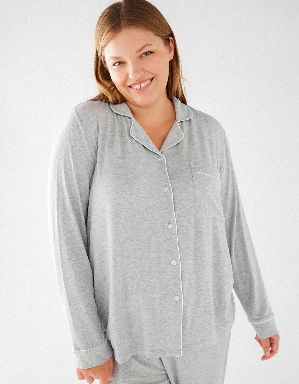 Women’s quick-dry sports panties-Chelsea Peers Grey Modal Button Up Long Pajama Set