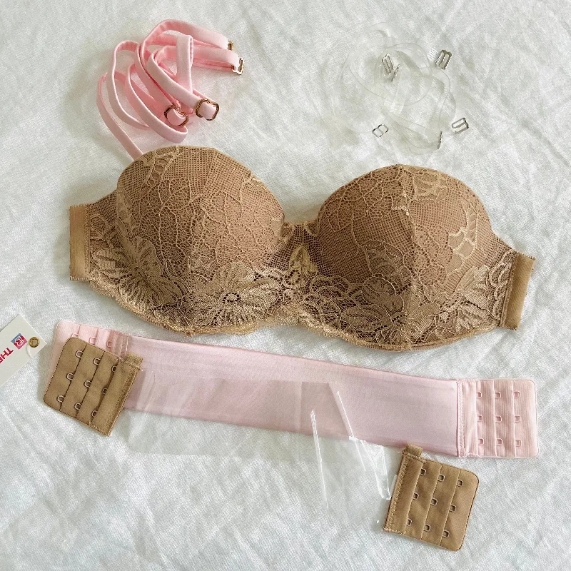 Women’s smooth satin thong-Clear and Pastel Pink Customizable Bra Set