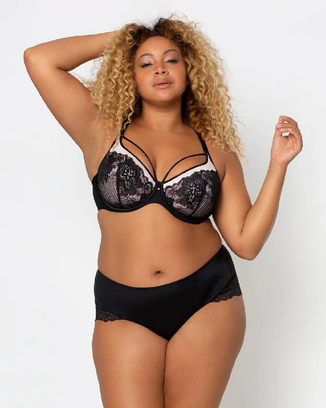 Women’s trendy striped briefs-CURVY COUTURE 1267 TULIP STRAPPY LACE PUSH-UP BRA