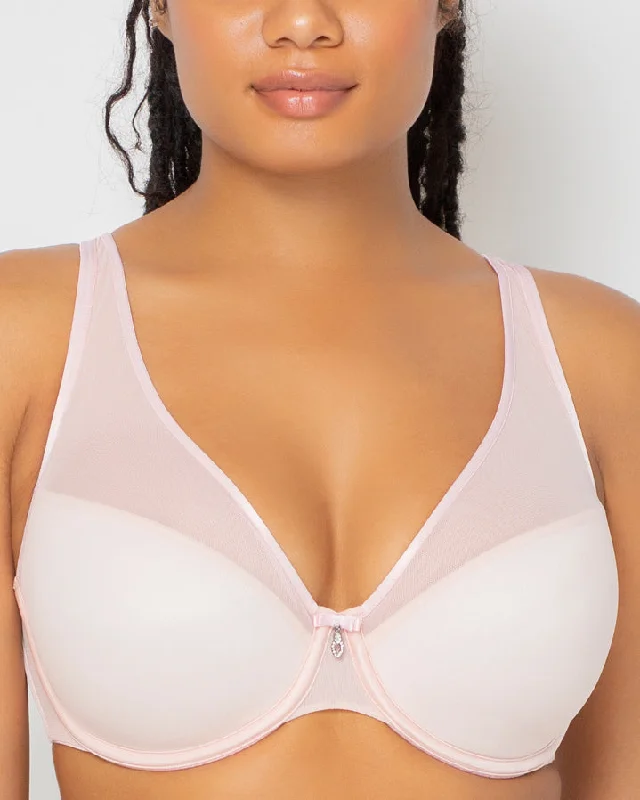 Women’s cozy bamboo underwear-Curvy Couture Sheer Mesh Plunge Underwire Bra (More colors available) - 1310 - Rose