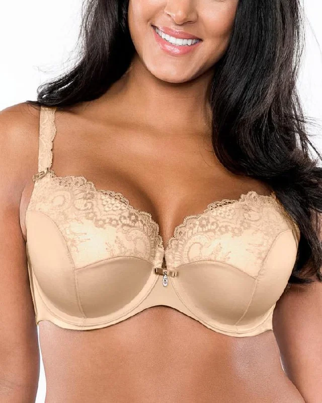 Women’s silky cheeky thong-Curvy Couture Tulip Lace Push Up Bra (More colors available) - 1017 - Champagne Nude