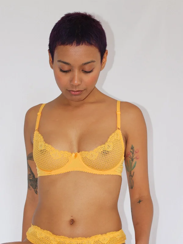 Women’s lace-edged hipster-Duet By Timpa: Lace Demi Bra - Marigold