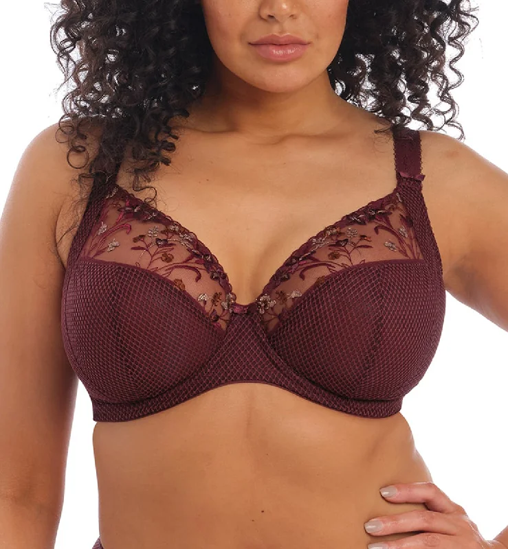 Women’s floral seamless briefs-Elomi Charley Banded Plunge Underwire Bra (4380) - Aubergine