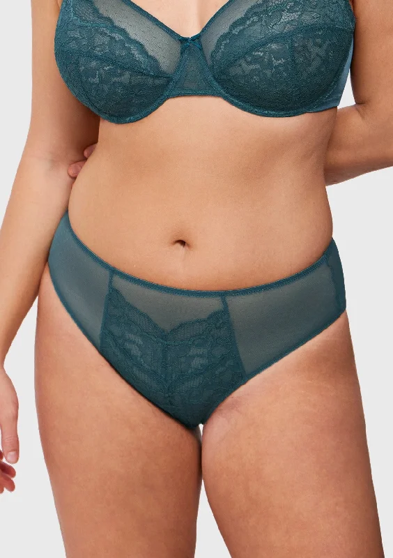 Women’s cotton laser-cut briefs-Enchante High-Rise Balsam Blue Lace Brief Underwear