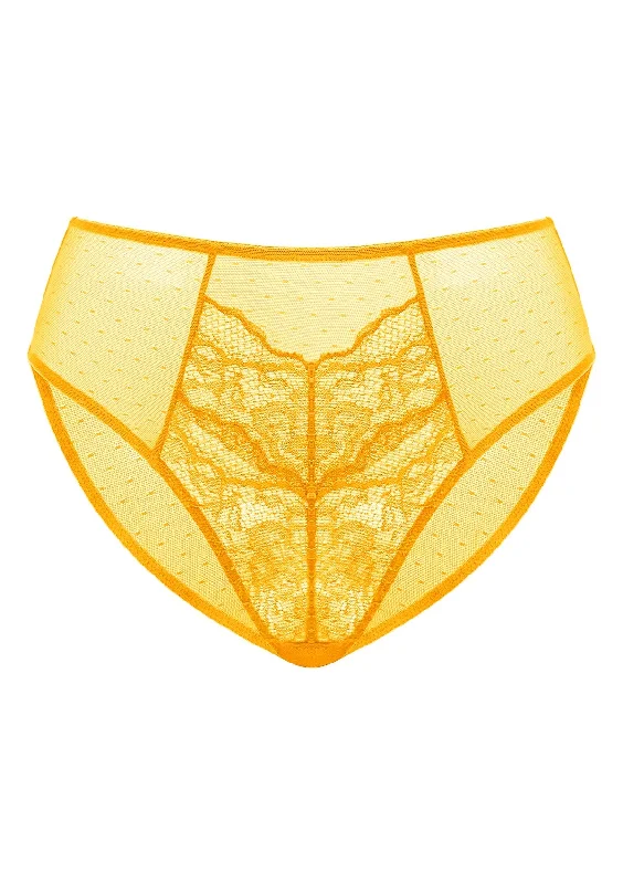 Women’s soft satin boyshorts-Enchante High-Rise Cadmium Yellow Lace Brief Underwear