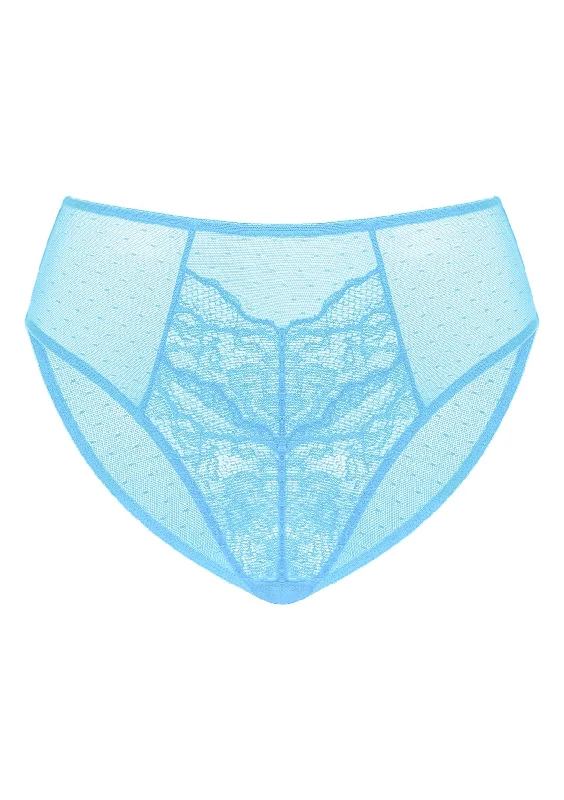 Women’s lightweight satin briefs-Enchante High-Rise Capri Blue Lace Brief Underwear