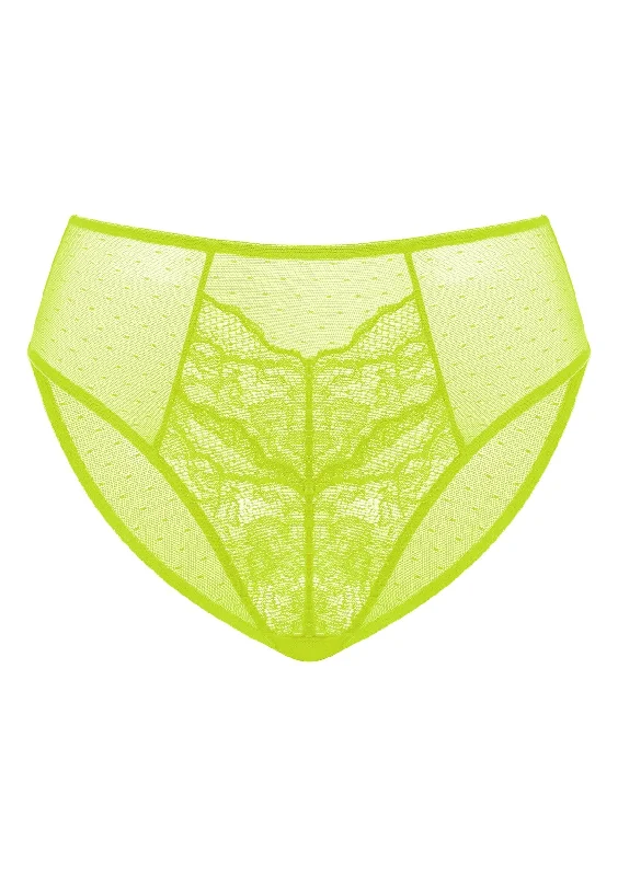 Women’s stretch high-waist panties-Enchante High-Rise Lime Green Lace Brief Underwear