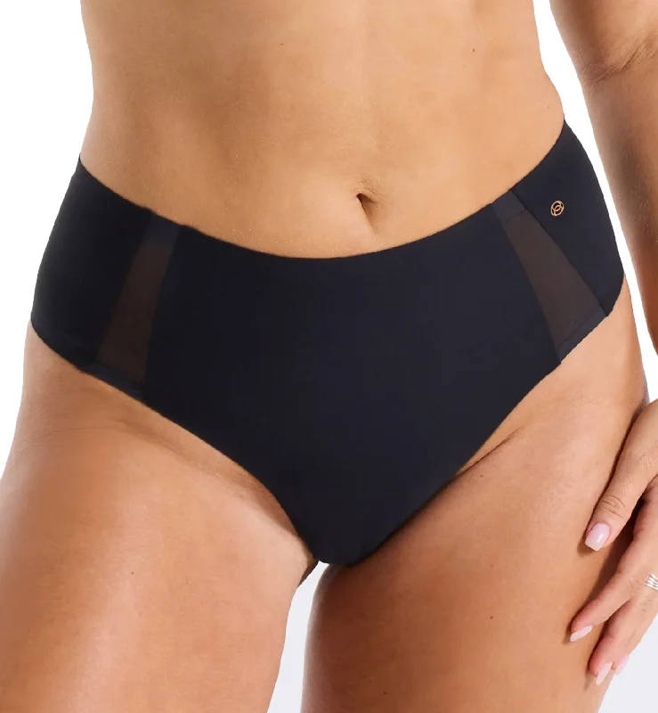 Women’s quick-dry hipster panties-Evelyn & Bobbie Mesh High-Waisted Thong (1871) - Black Mesh