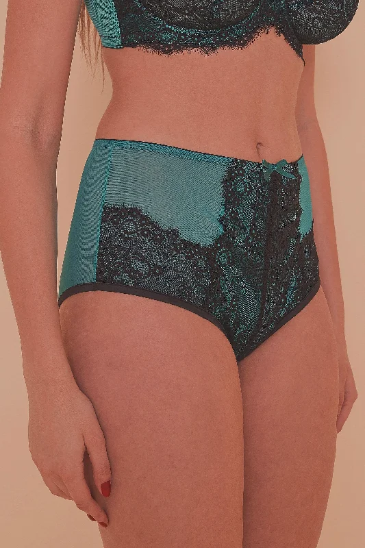 Women’s satin cheeky underwear-Ezmae Teal HW Brief