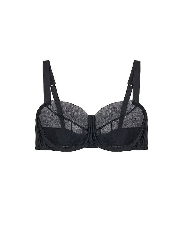 Women’s lightweight satin briefs-Fleur Du Jour Black Balcony Bra