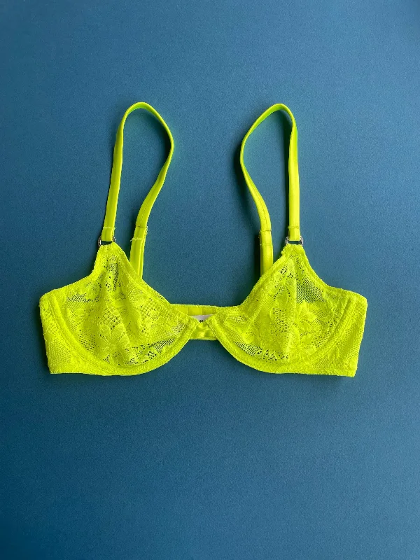 Women’s breathable satin thong-Fleur du Mal: Le Stretch Lace Demi Bra - Neon Yellow