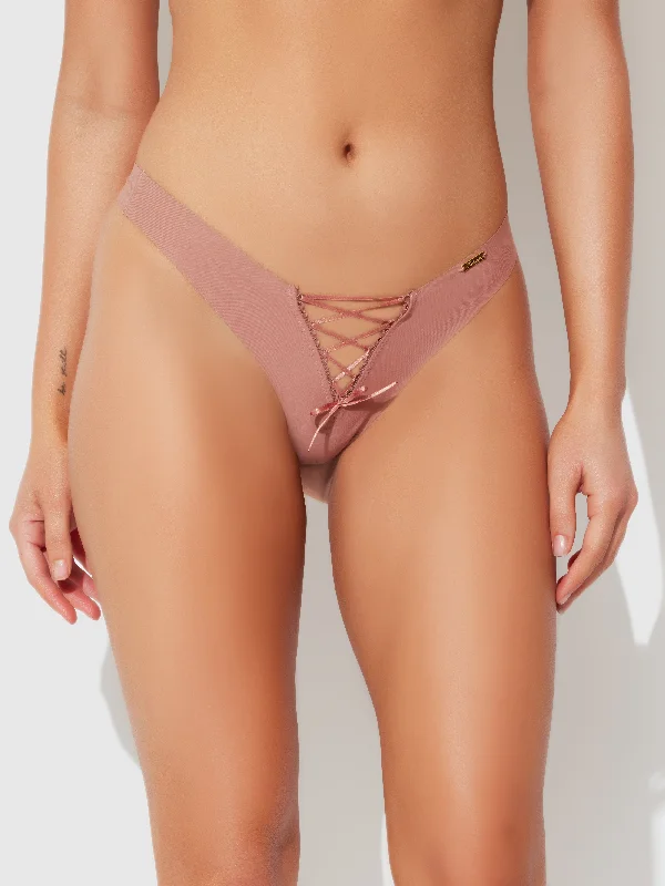 Women’s silky lace-trim thong-Natalia Micro Lace Up Front Thong