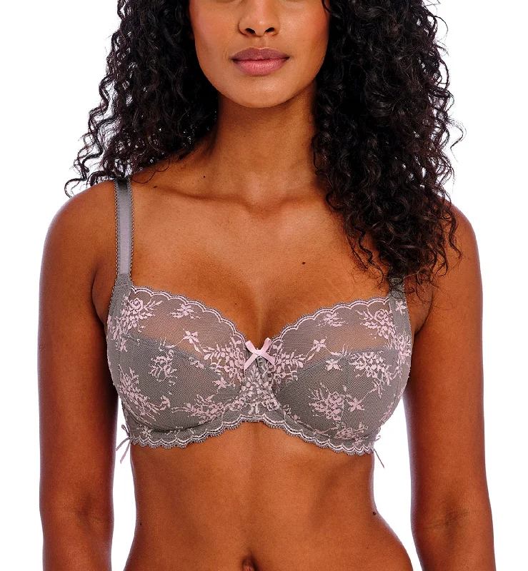 Women’s silky cheeky thong-Freya Offbeat Decadence Side Support Underwire Bra (402501) - Grey/Pink