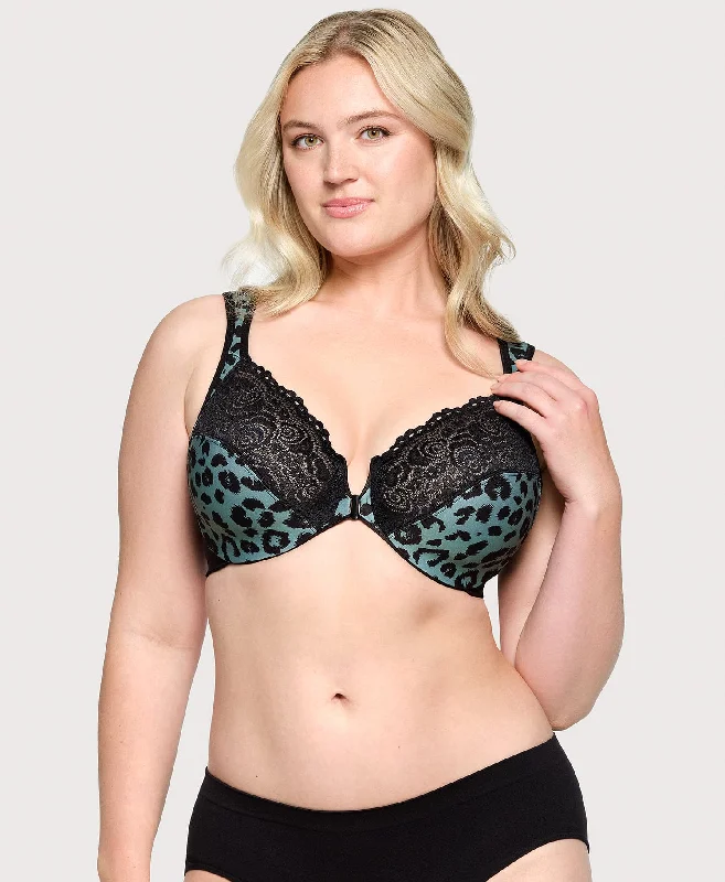 Women’s high-rise cotton panties-Front-Closure WonderWire Bra Centennial Leopard