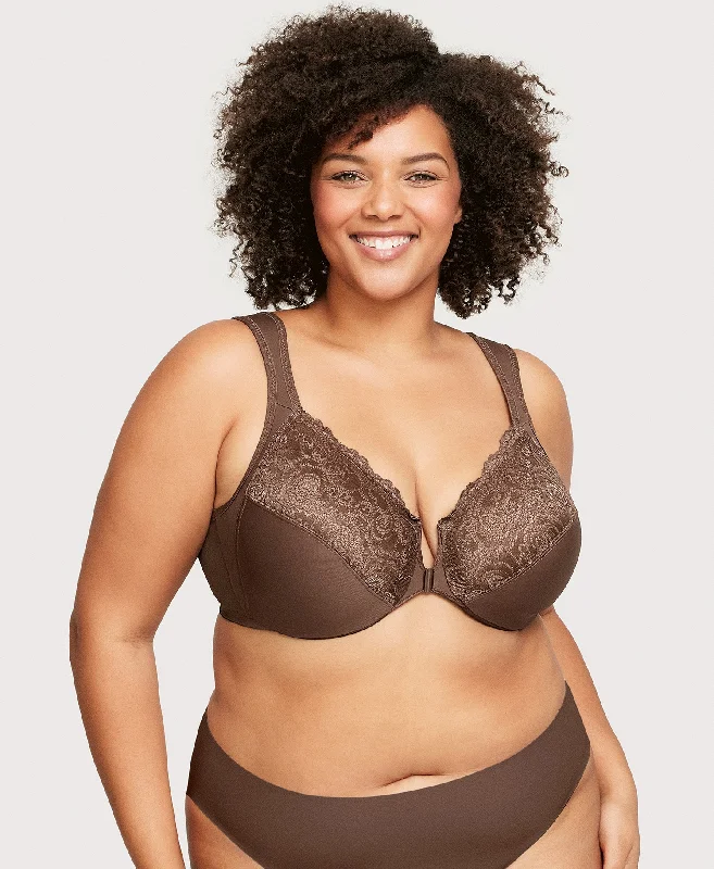 Women’s stretchy high-cut briefs-Front-Closure WonderWire Bra Mocha