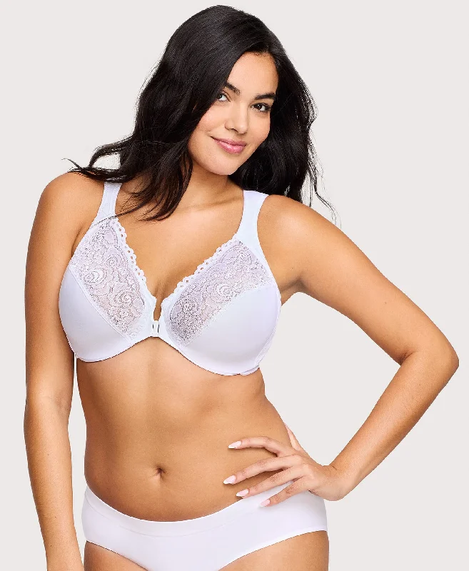 Women’s delicate microfiber panties-Front-Closure WonderWire Bra White