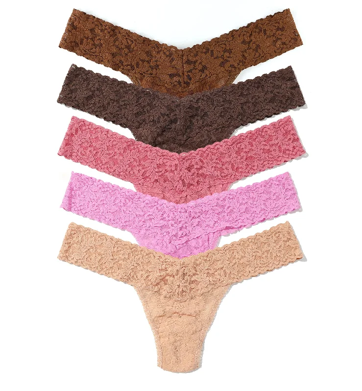 Women’s lightweight satin briefs-Hanky Panky 5-PACK Signature Lace Low Rise Thong (49115PK) - Outline