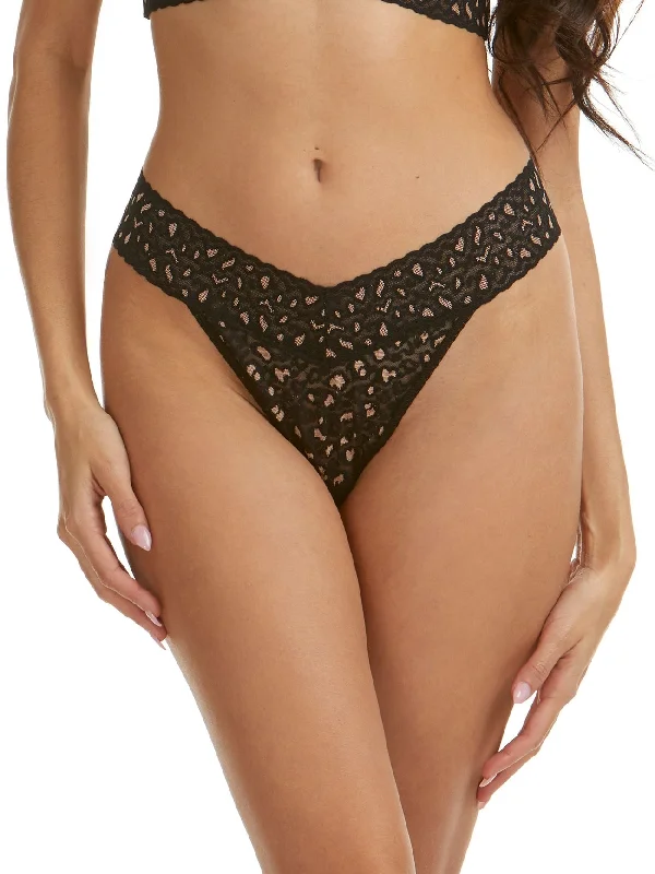 Women’s trendy leopard print underwear-Hanky Panky Cross Dyed Printed Signature Lace Original Rise Thong