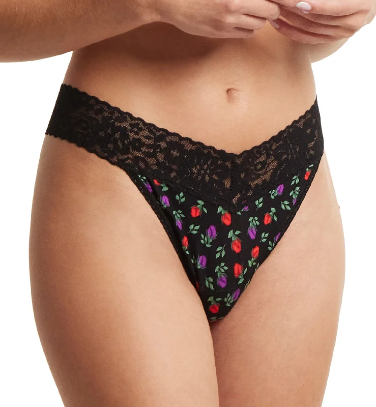 Women’s stretchy satin briefs-Hanky Panky Printed DreamEase Original Rise Thong (PR681104) - English Rose