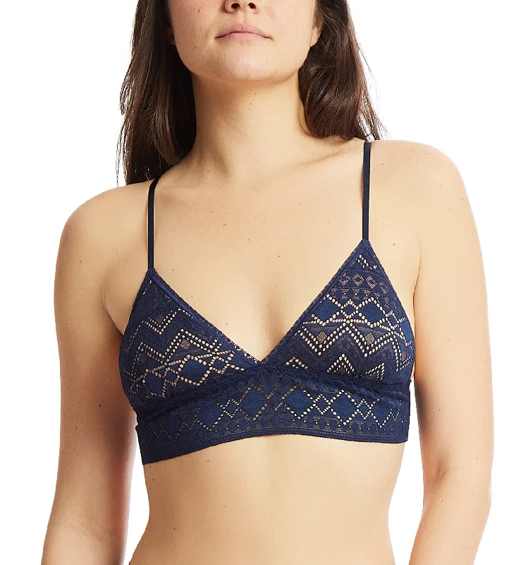 Women’s organic cotton boyshorts-Hanky Panky Gem Lace Padded Triangle Bralette (497002) - Hummingbird Blue