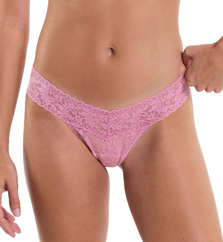 Women’s cotton bikini panties-Hanky Panky Petite Signature Lace Low Rise Thong (4911XSP) - Tea Cake