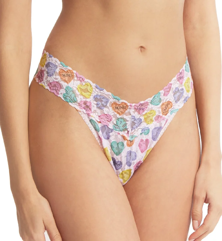 Women’s organic cotton thong-Hanky Panky Signature Lace Printed Original Rise Thong (PR4811P) - Be Mine