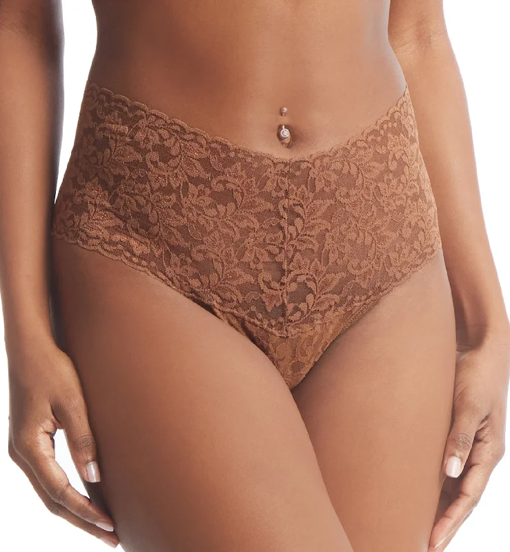 Women’s seamless hipster underwear-Hanky Panky Retro Lace Thong (9K1926P) - Macchiato