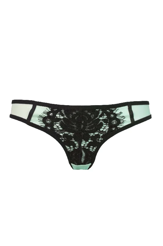 Women’s silky satin thong-Hedy Mint Lace Curve Brief