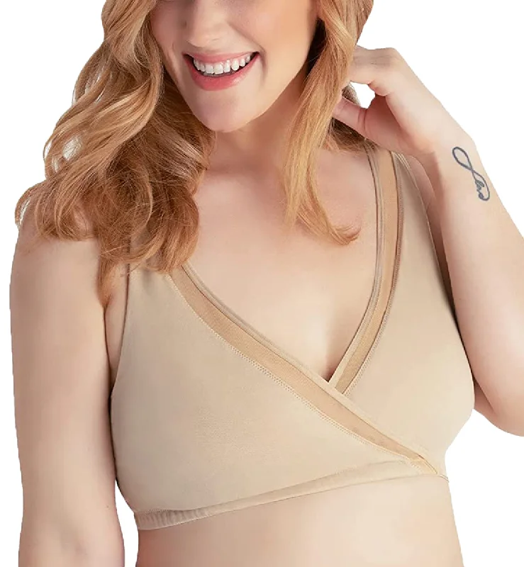 Women’s stretchy satin briefs-Leading Lady Charlene Seamless Comfort Cross-over Bralette (5511) - Salt Beige