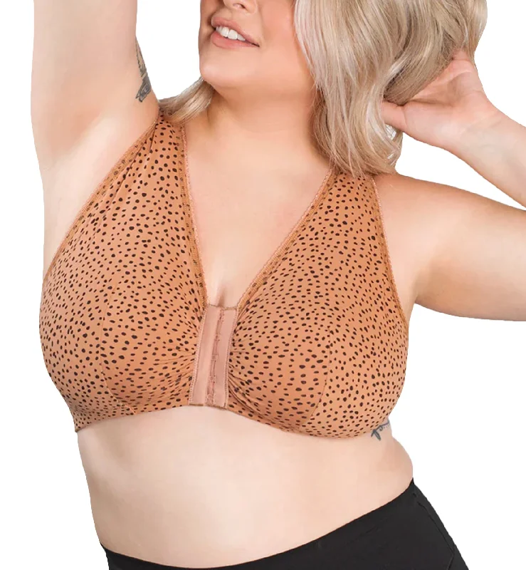 Women’s satin cheeky underwear-Leading Lady Meryl Cotton Front Closure Bra (110) - Mocha Leo Dot