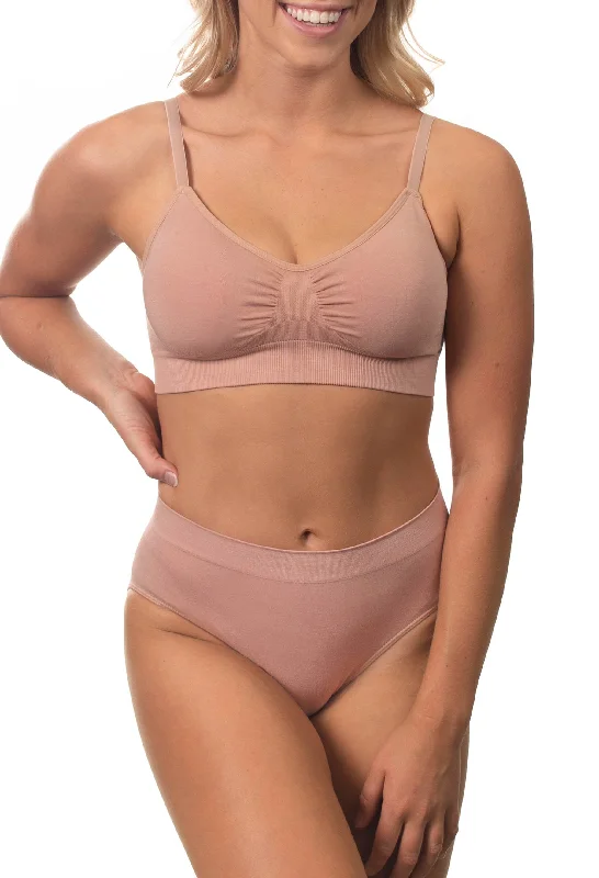 Women’s trendy striped briefs-Nude Bamboo Padded Wire Free Bra and High Cut Brief Set