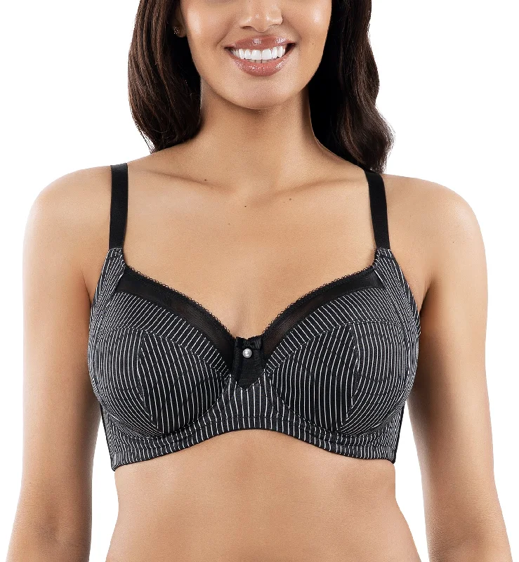 Women’s delicate lace boyshorts-Parfait Adele Unlined Plunge Underwire Bra (P61321) - Black Stripe