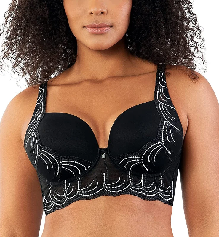 Women’s cotton laser-cut briefs-Parfait Pearl Longline Plunge Underwire Bra (P6091) - Black