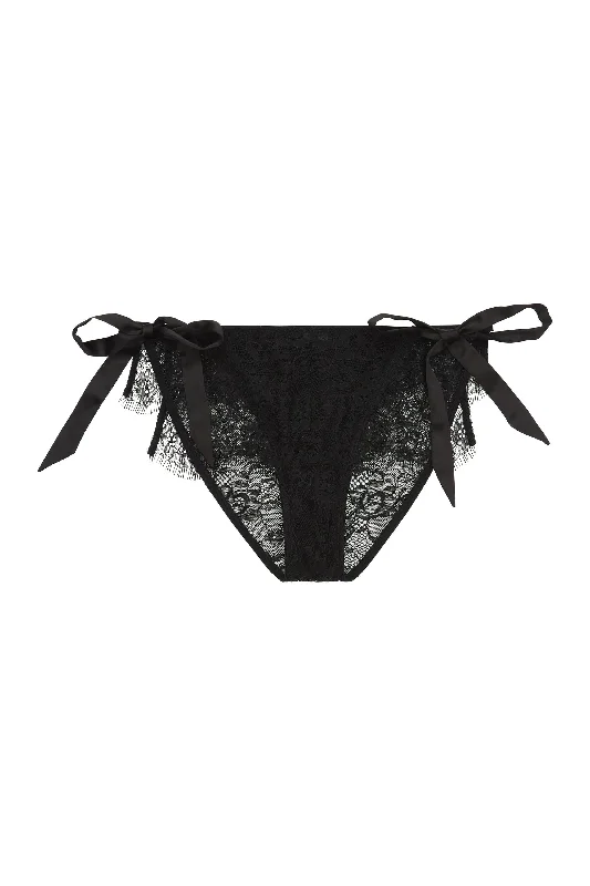 Women’s soft boyshort underwear-Peek & Beau Bryn Black Lace frill brief