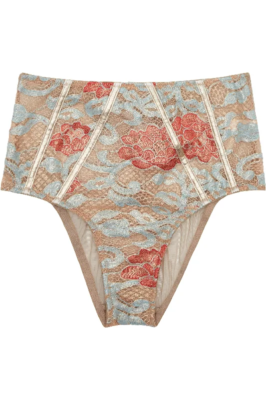 Women’s delicate microfiber panties-Peek & Beau Quinn Gold leatherette & lace HW brief