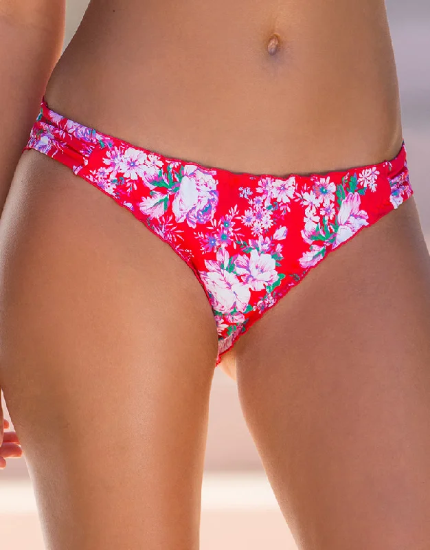 Women’s soft boyshort underwear-Pour Moi Santa Monica Frill Bikini Brief Red Floral