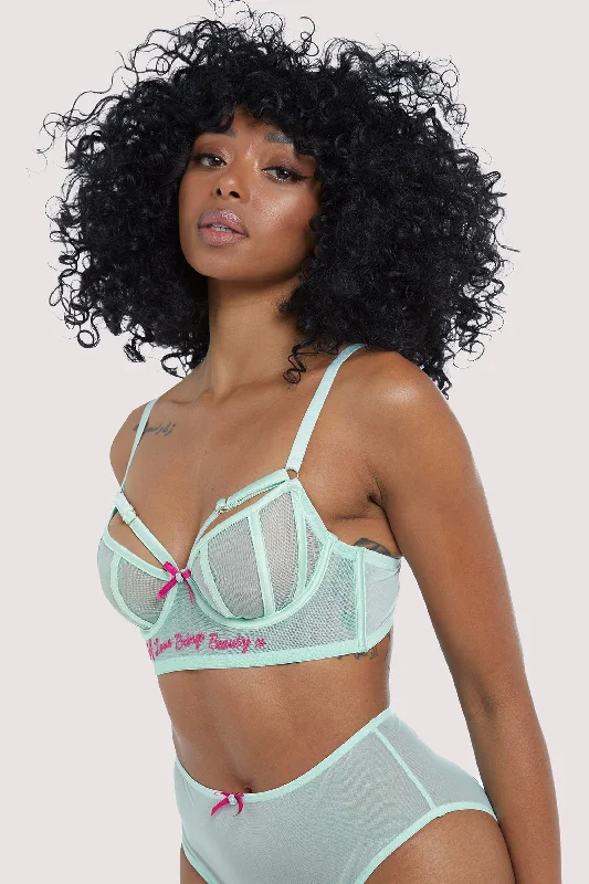 Women’s stretch high-waist panties-Longline Self Love Mint Bra