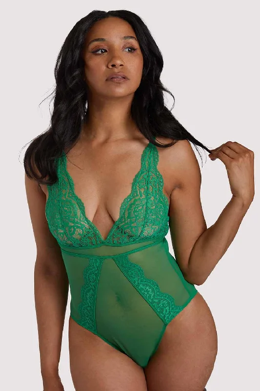 Women’s organic cotton thong-Tinar Lace Green Body