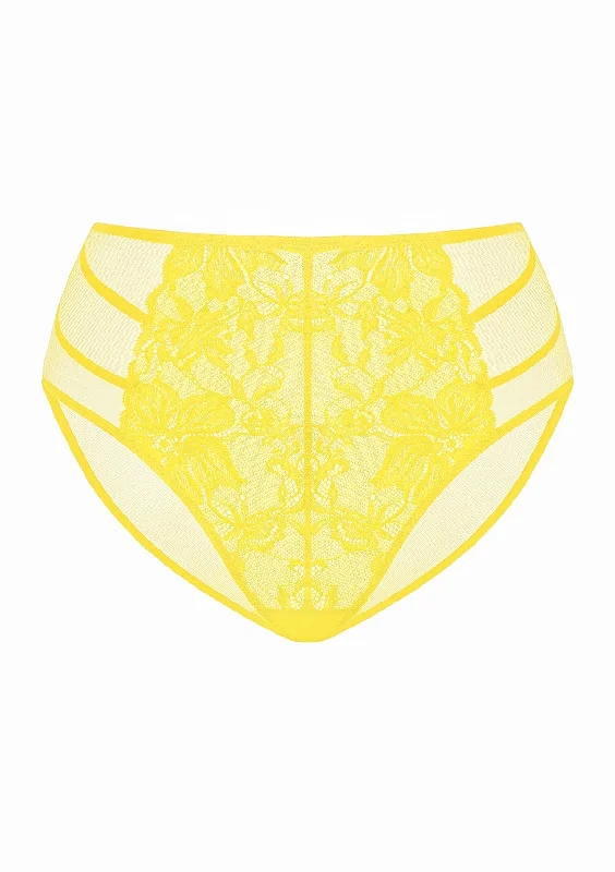 Women’s lightweight mesh boyshorts-Pretty In Petals High-Rise Bright Yellow Lace Brief Underwear