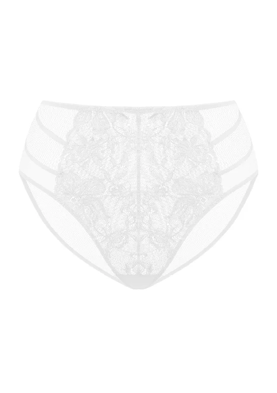 Women’s smooth satin thong-Pretty In Petals White High-Rise Lace Brief Underwear