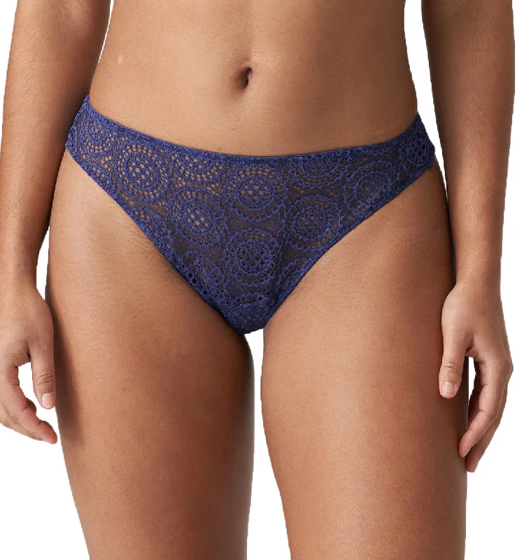 Women’s glossy satin bikini-PrimaDonna Twist Petit Paris Matching Thong (0642140) - French Indigo